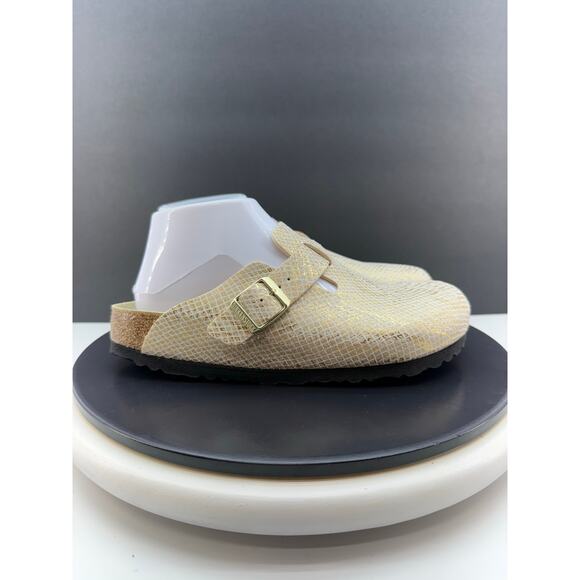 Birkenstock Boston Clogs Shiny Gold Python Eggshell Womens Size 7 Narrow Slip On - Picture 5 of 11